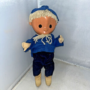 Vintage German Sandman Doll Sandmannchen Puppe Blue Felt Jacket Hat